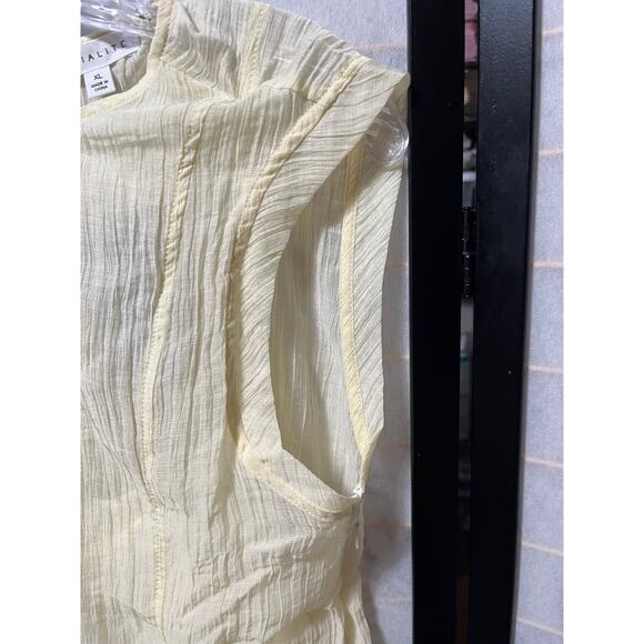 Socialite Babydoll Mini Dress XL Yellow Crinkle Gauze Tiered Hem NWT Women’s - Picture 6 of 9